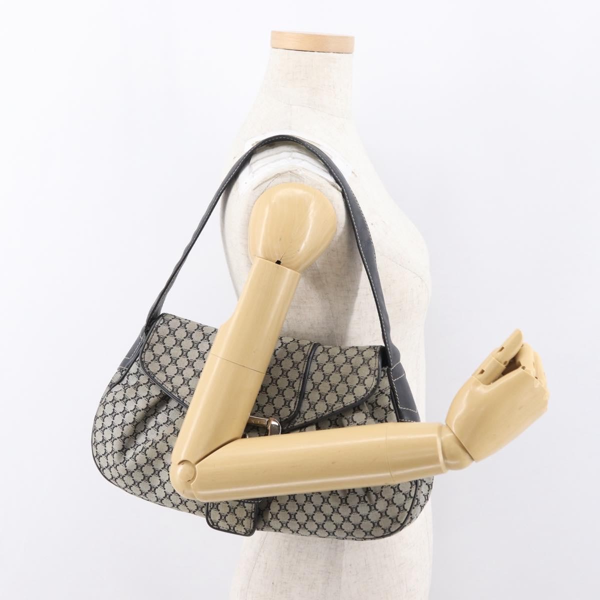 Celine CELINE Macadam Canvas Hand Bag Beige Silver Authentic ep13183