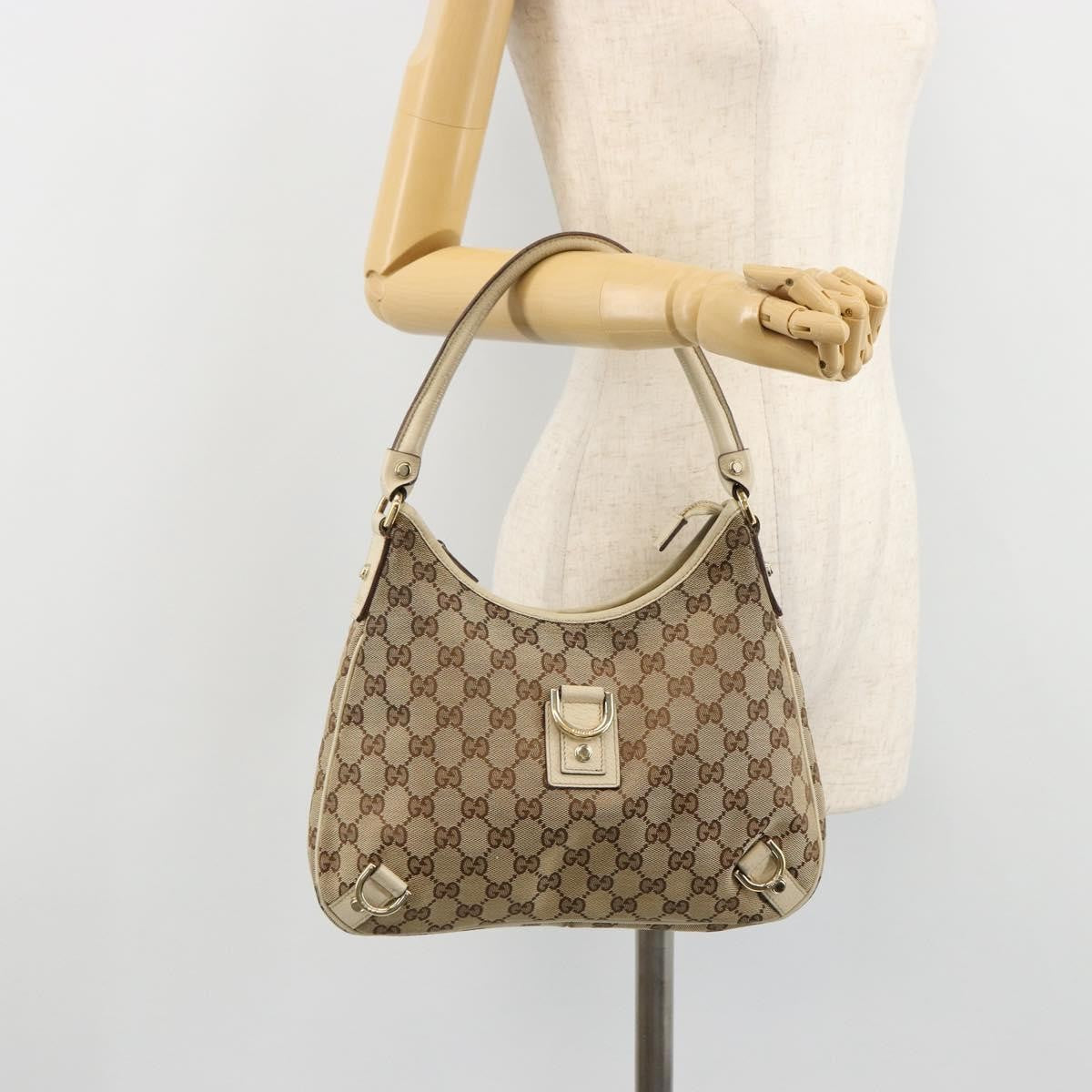 Gucci GUCCI GG Canvas Abbey Shoulder Bag Leather Beige Gold 130738 Authentic ka4349