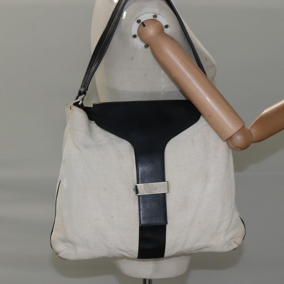 Gucci GUCCI Shoulder Bag Canvas Leather White Black Authentic ti2765