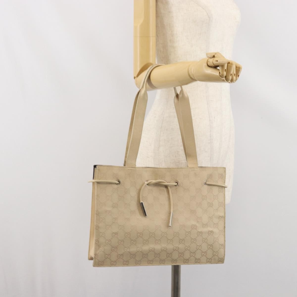 Gucci GUCCI GG Canvas Tote Bag Beige Silver 002 1053 Authentic 170373