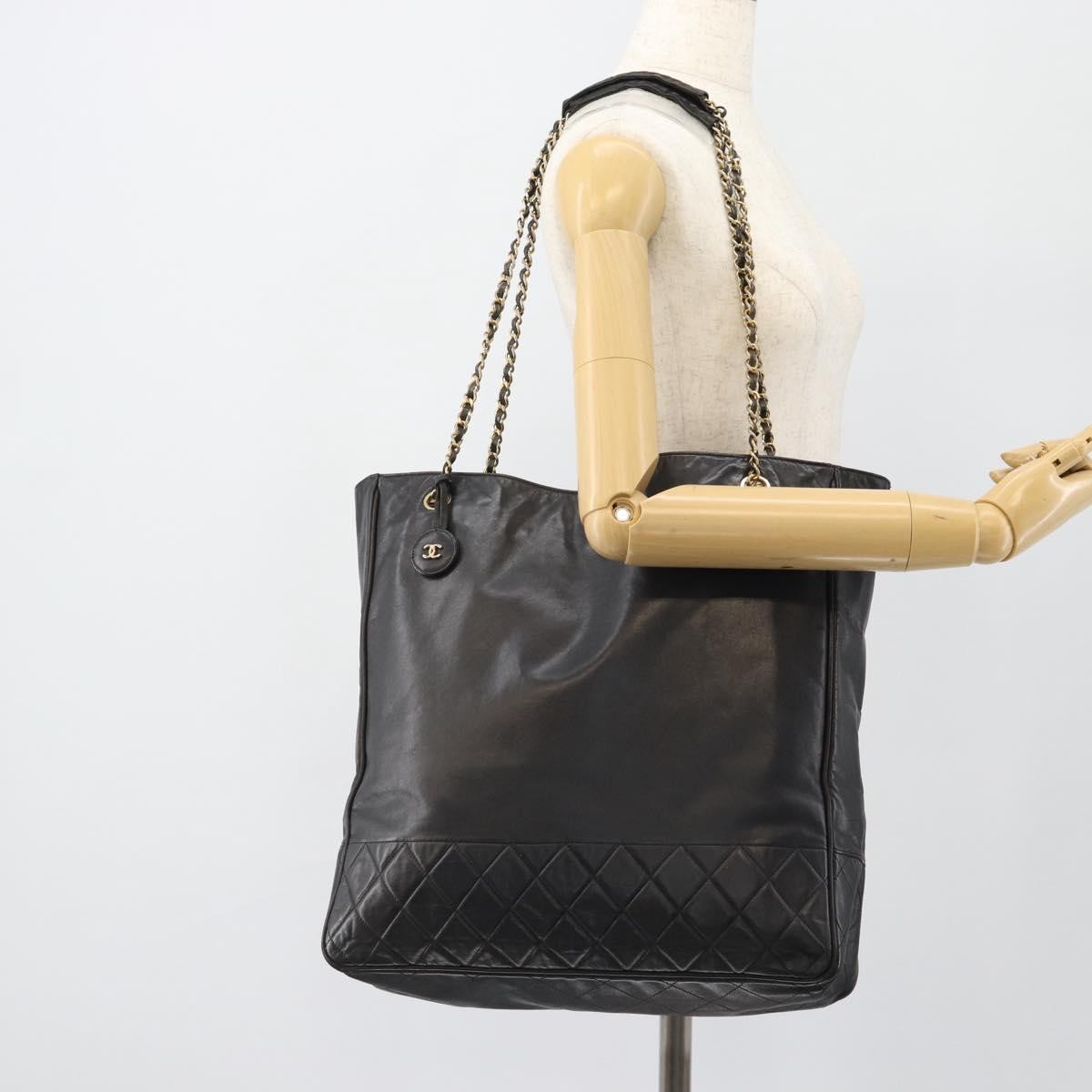 Chanel CHANEL Matelasse Chain Tote Bag Leather Black Gold CC Authentic BA13071