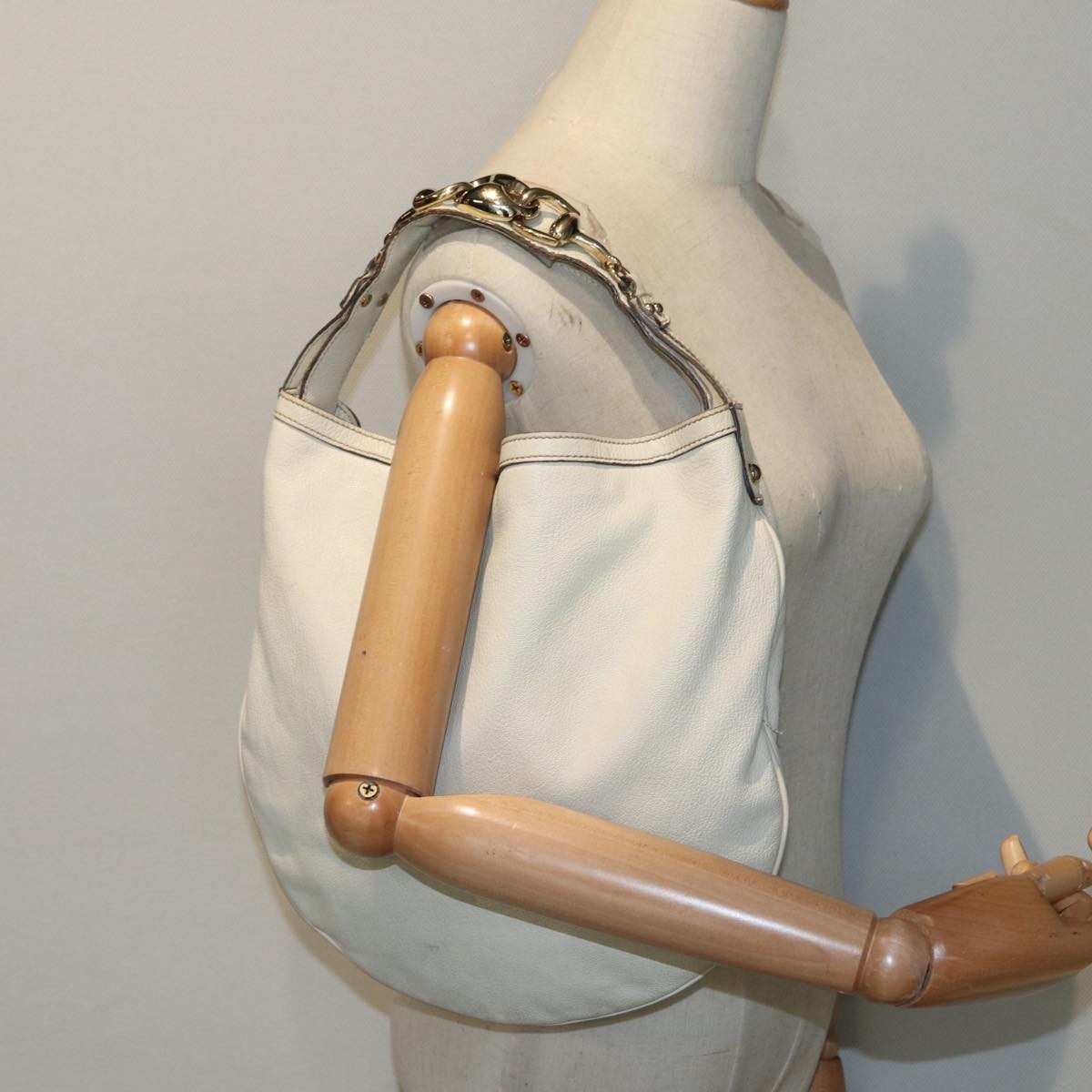 Gucci GUCCI Horsebit Shoulder Bag Leather Beige Gold 170013 Authentic ep5698