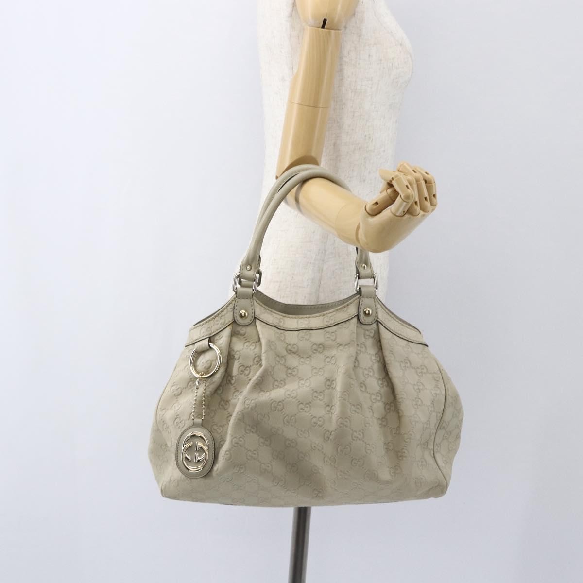 Gucci GUCCI Guccissima GG Canvas Sukey Hand Bag Leather White Gold 211944 Authentic yk20007