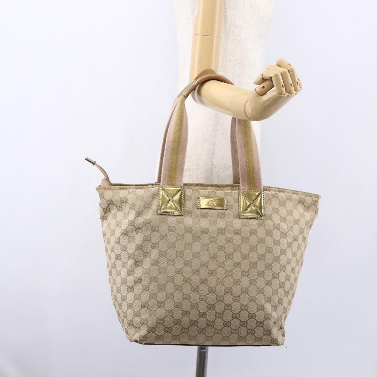Gucci GUCCI GG Canvas Sherry Line Tote Bag Beige Pink 131231 Authentic 153359