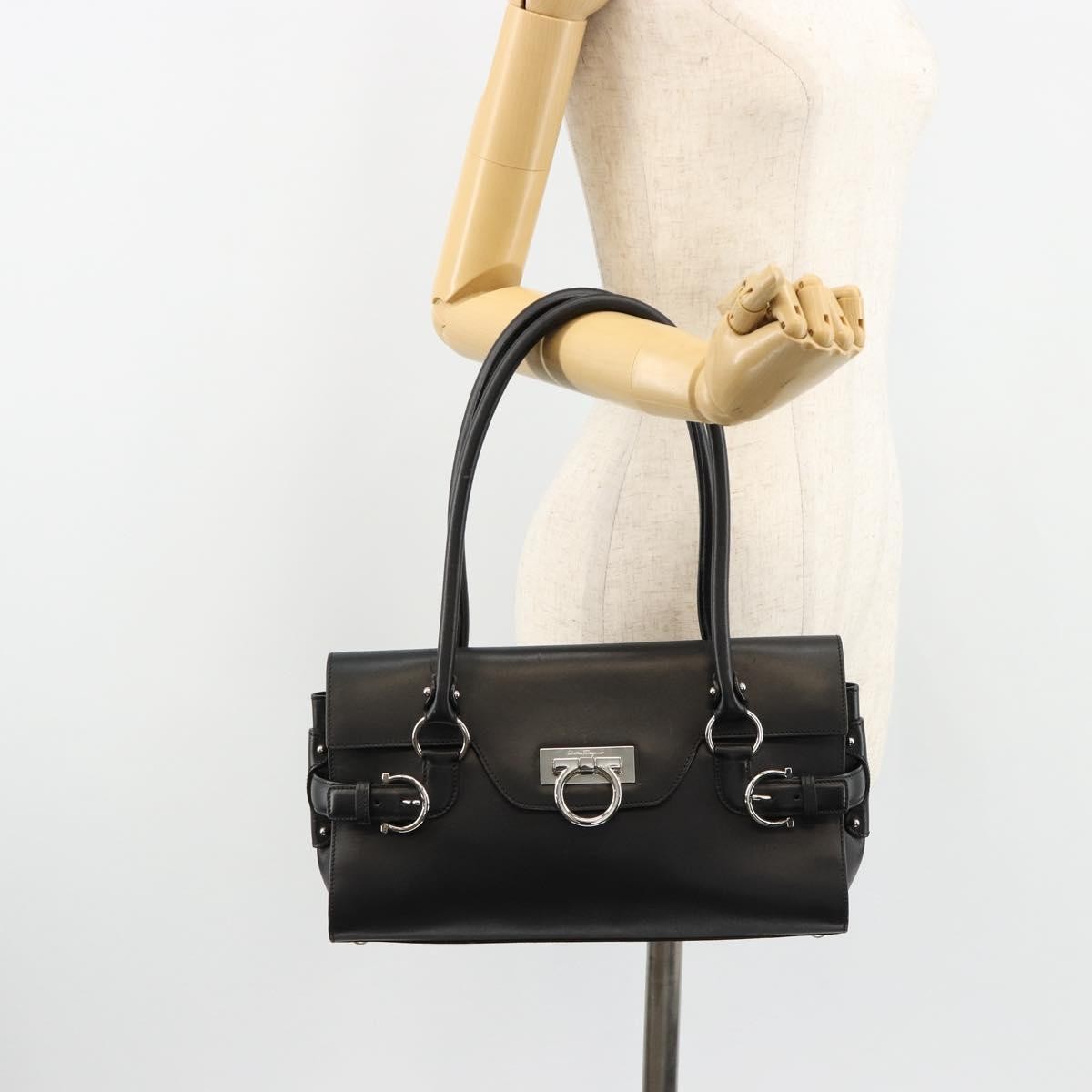 Salvatore Ferragamo Salvatore Ferragamo Gancini Hand Bag Leather Black Silver Authentic 180592