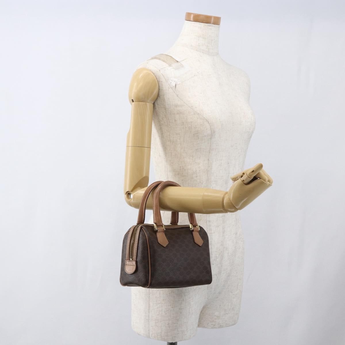 Celine CELINE Macadam Canvas Mini Hand Bag PVC Leather Brown Gold Authentic mr1952