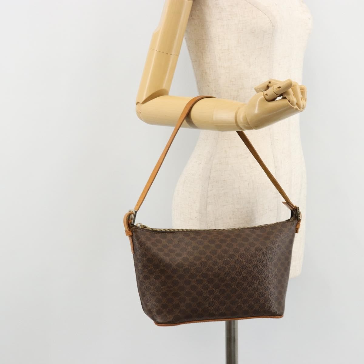Celine CELINE Macadam Canvas Shoulder Bag PVC Leather Brown Gold Authentic bs34810