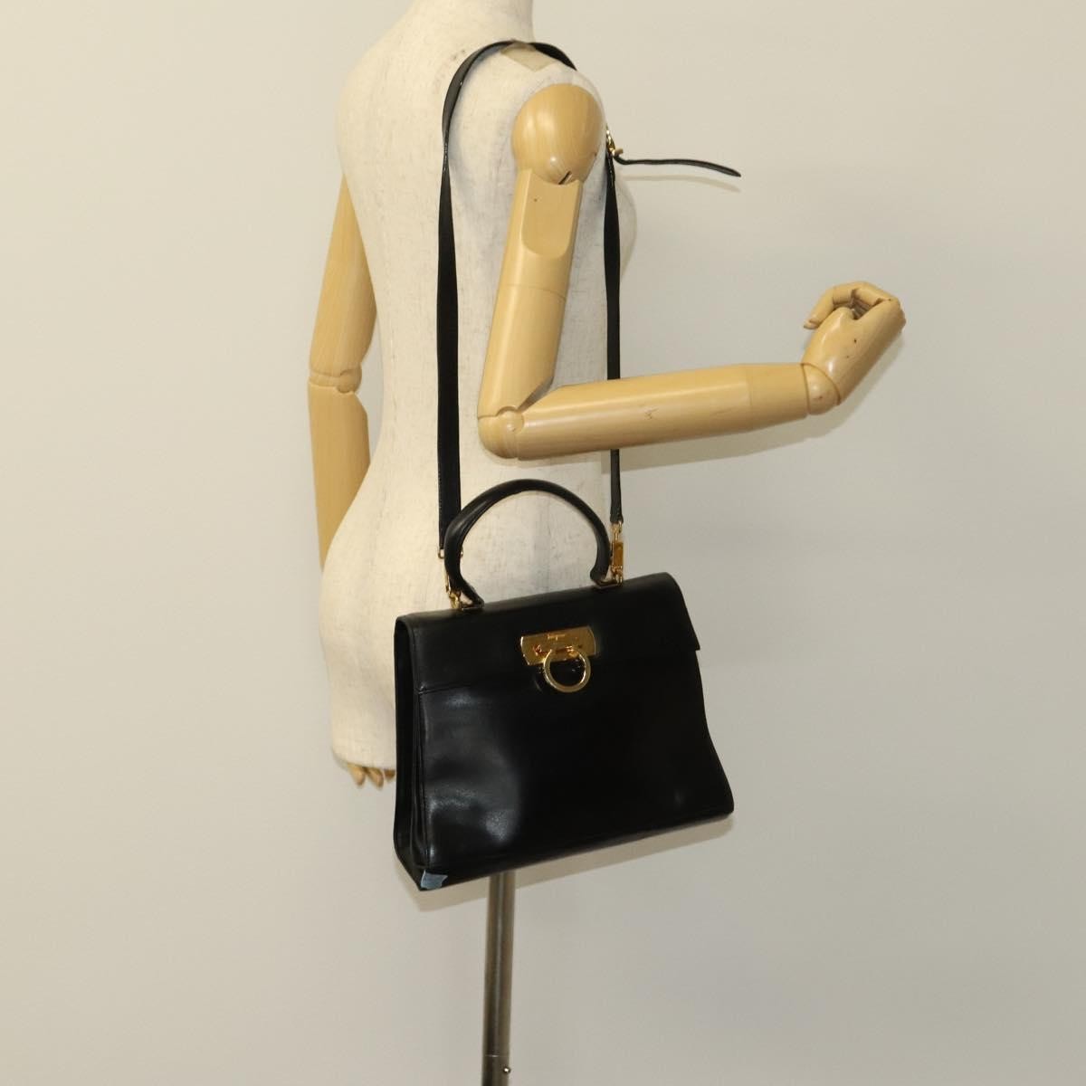 Salvatore Ferragamo Salvatore Ferragamo Gancini Hand Bag Leather 2way Black Gold Authentic BD1703