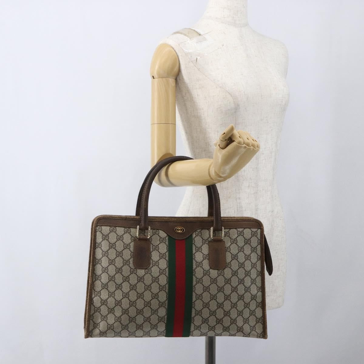 Gucci GUCCI GG Supreme Web Sherry Line Hand Bag PVC Beige Gold 010 378 Authentic 162305