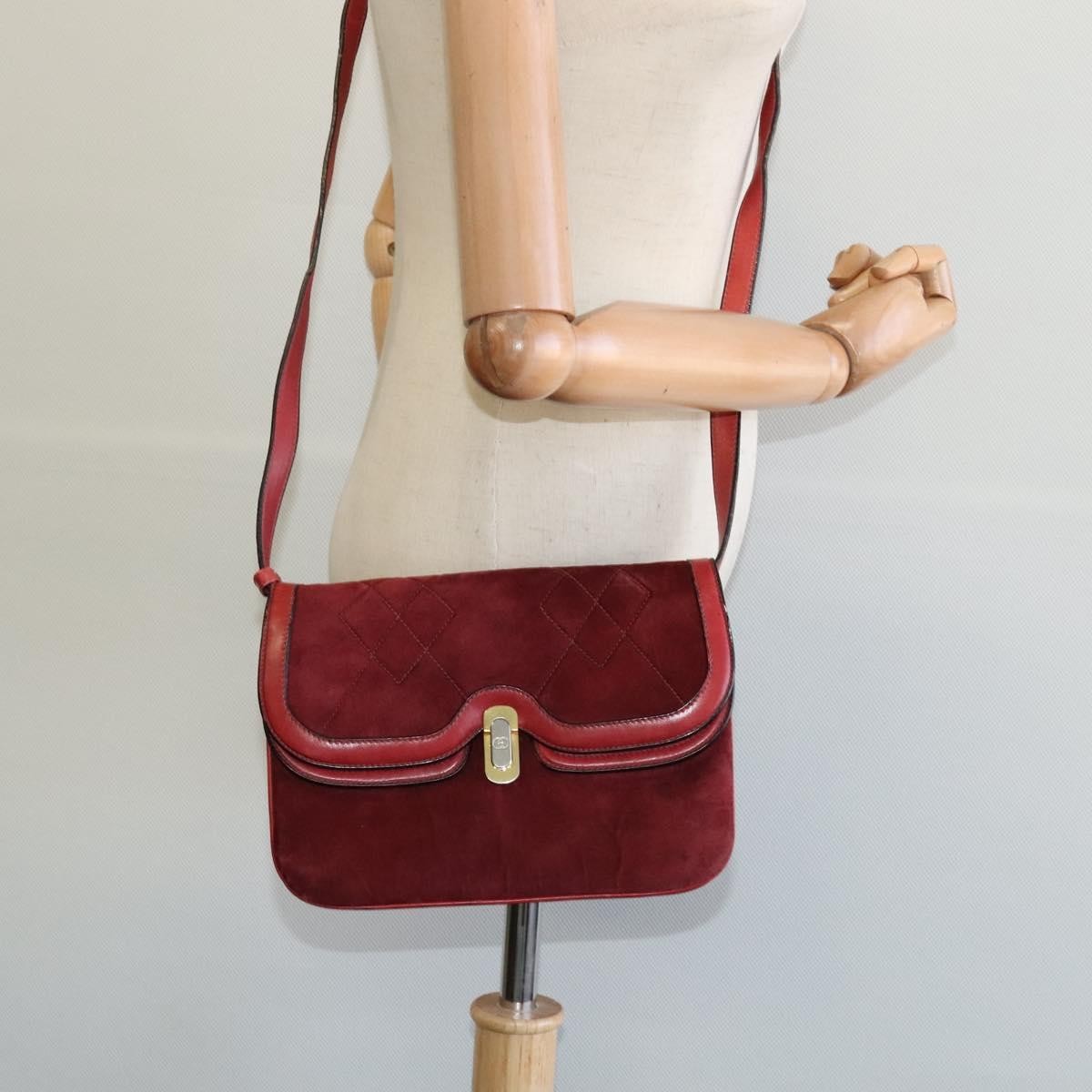 Gucci GUCCI Shoulder Bag Suede Vintage Red Gold Authentic ep7843