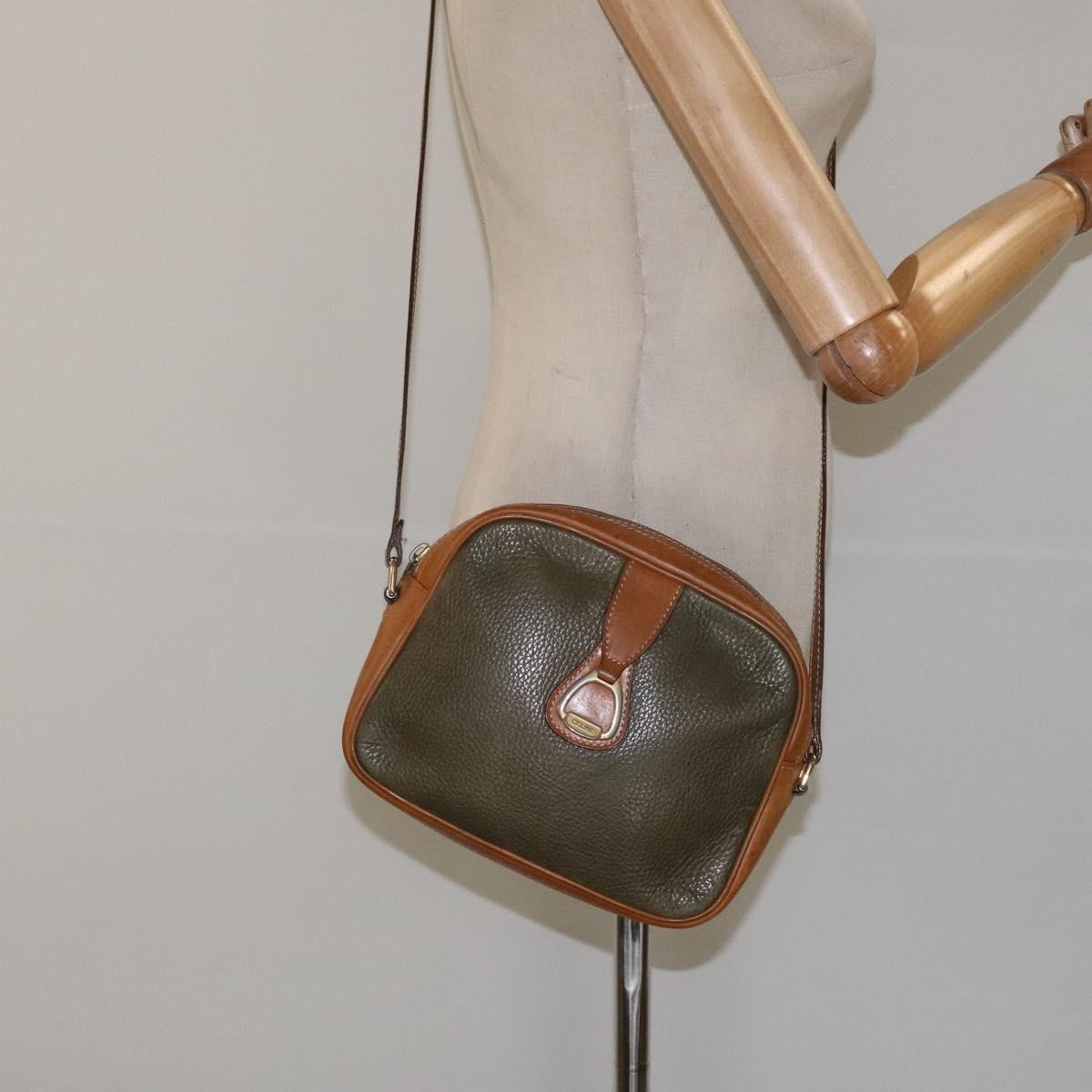 Celine CELINE Shoulder Bag Leather Khaki Gold Authentic bs25384