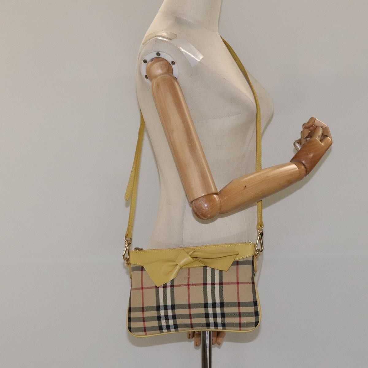 Burberry BURBERRY Nova Check Shoulder Bag Canvas Beige Gold Authentic 114865