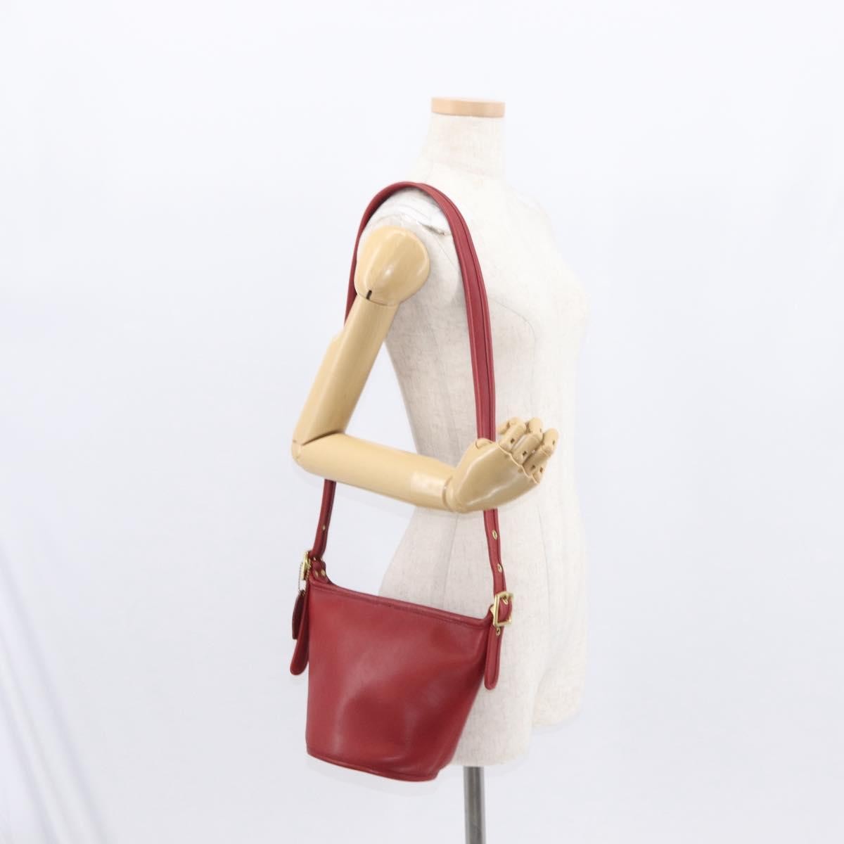 Coach Coach Shoulder Bag Leather Red Gold Authentic 162414
