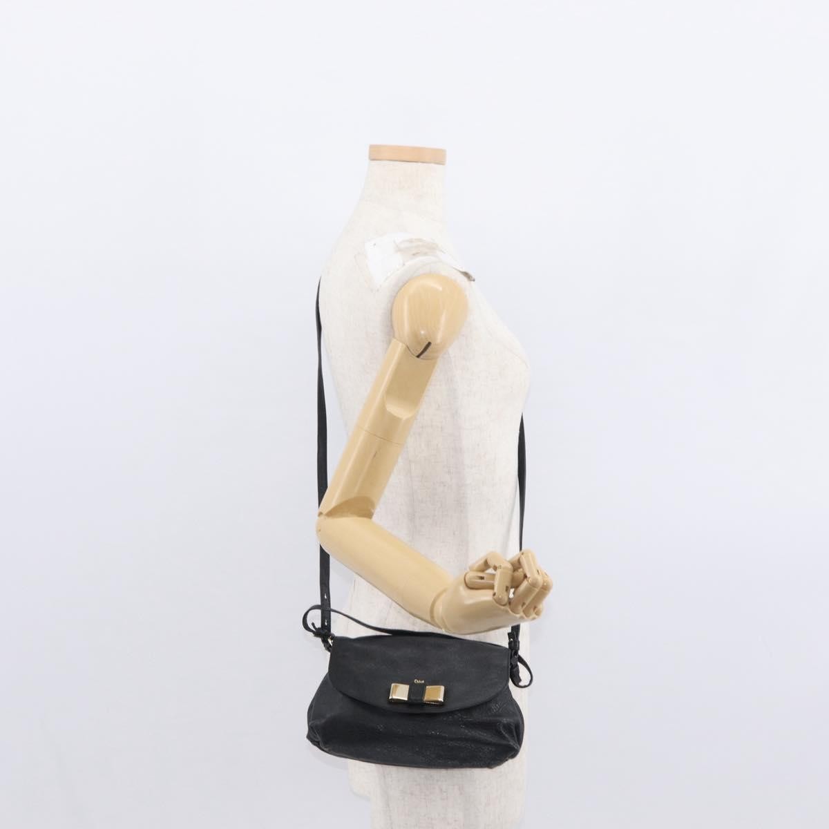 Chloé Chloé Chloe Lily Hand Bag Leather 2way Black Gold Authentic BA8650