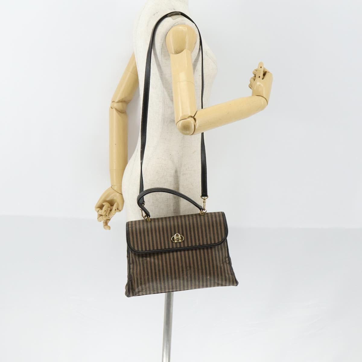Fendi FENDI Pecan Canvas Hand Bag 2way Black Brown Authentic mr1555