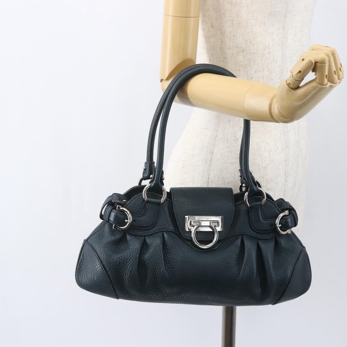Salvatore Ferragamo Salvatore Ferragamo Gancini Hand Bag Leather Green Silver Authentic 157002