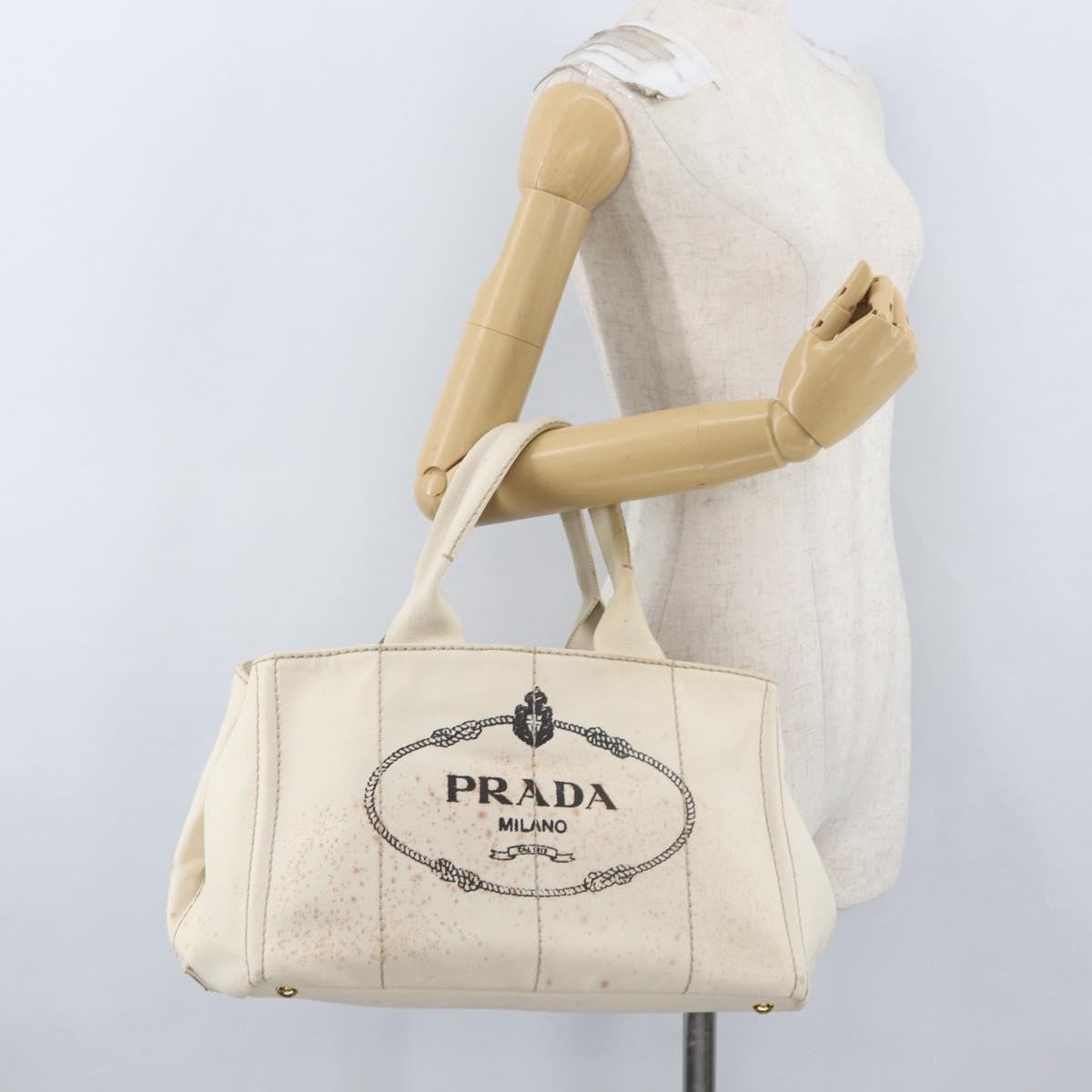Prada PRADA Canapa MM Hand Bag Denim White Gold Authentic BSZ344