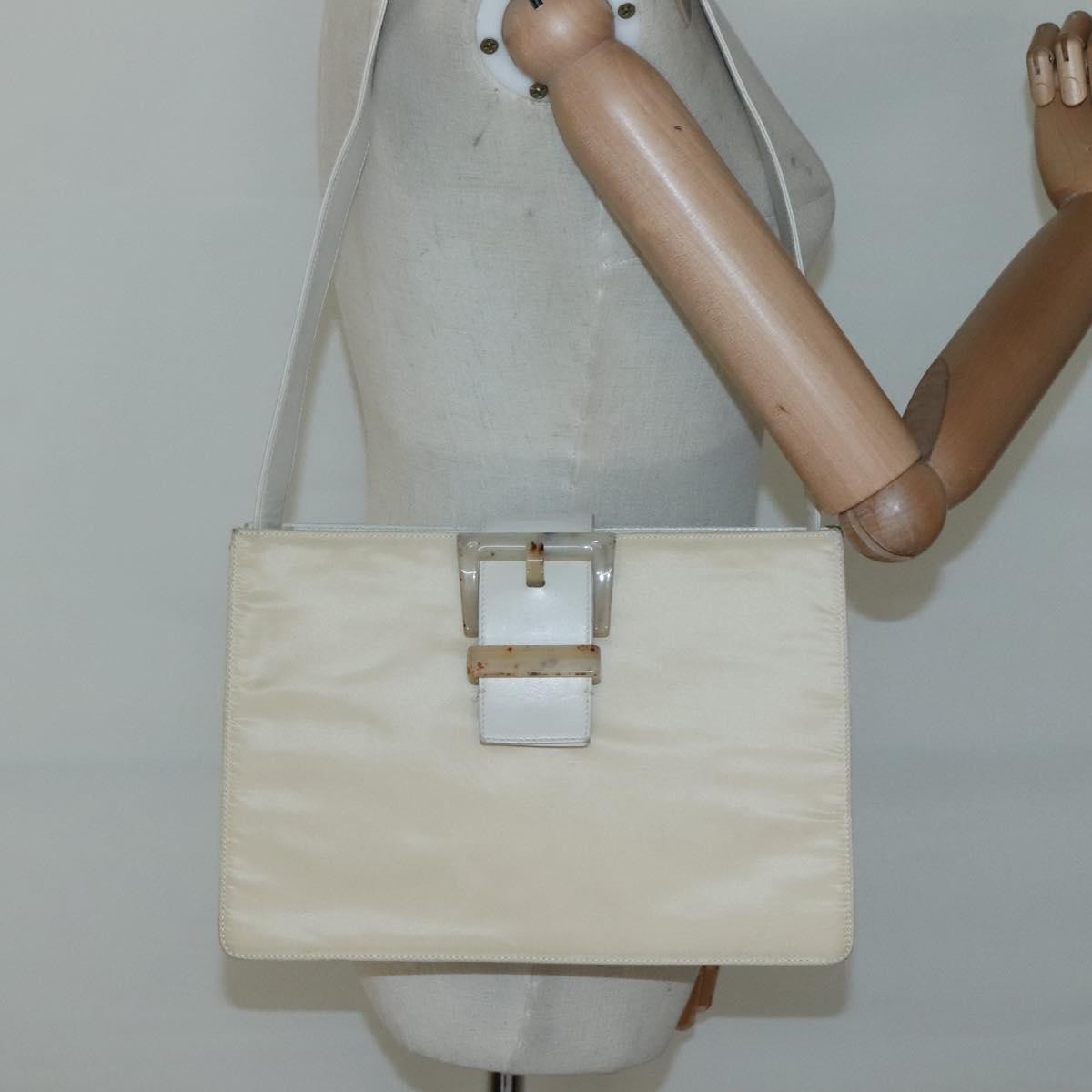 Prada PRADA Shoulder Bag Nylon Leather White Silver Authentic bs26362