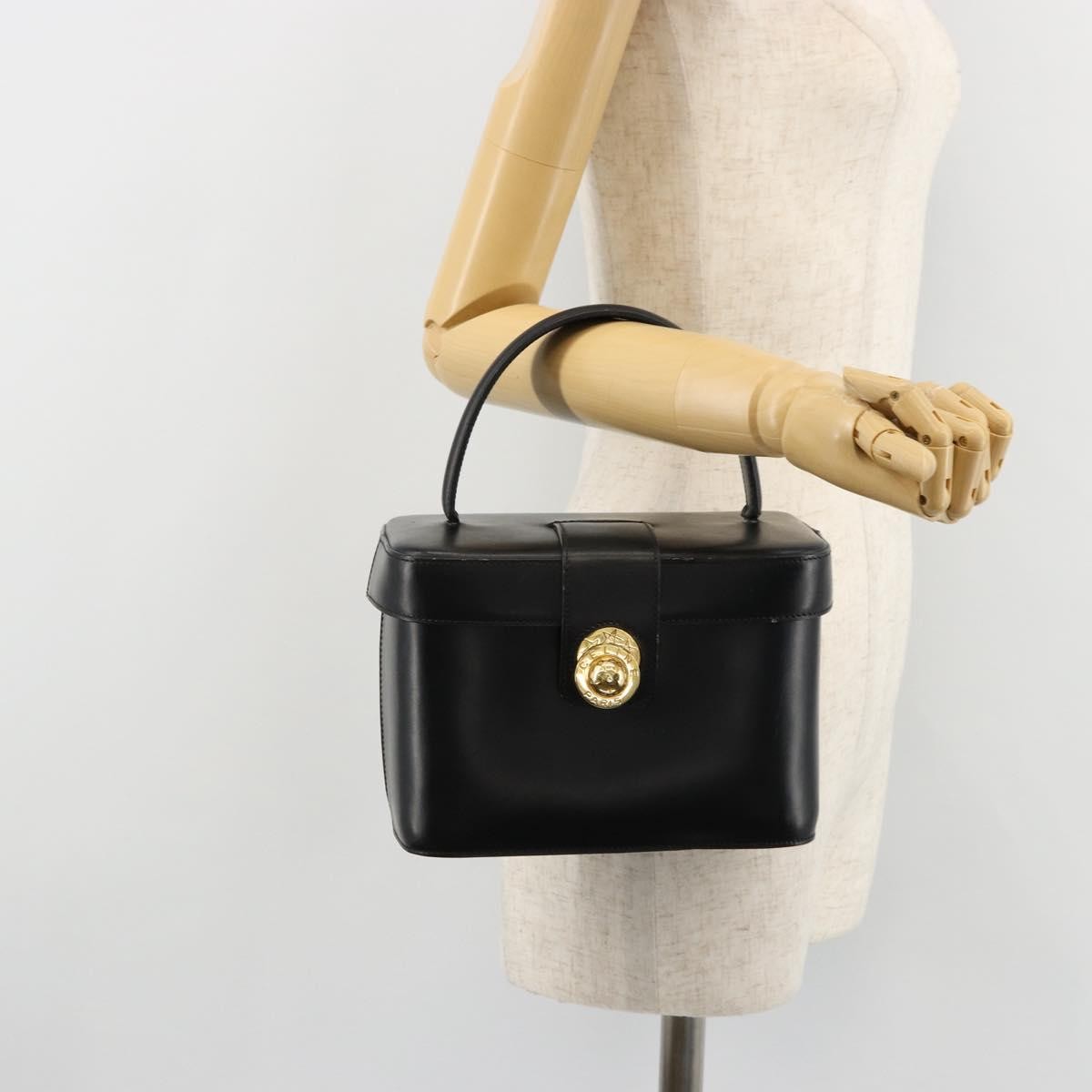 Celine CELINE Vanity Cosmetic Pouch Leather Black Gold Authentic 179213 Bag