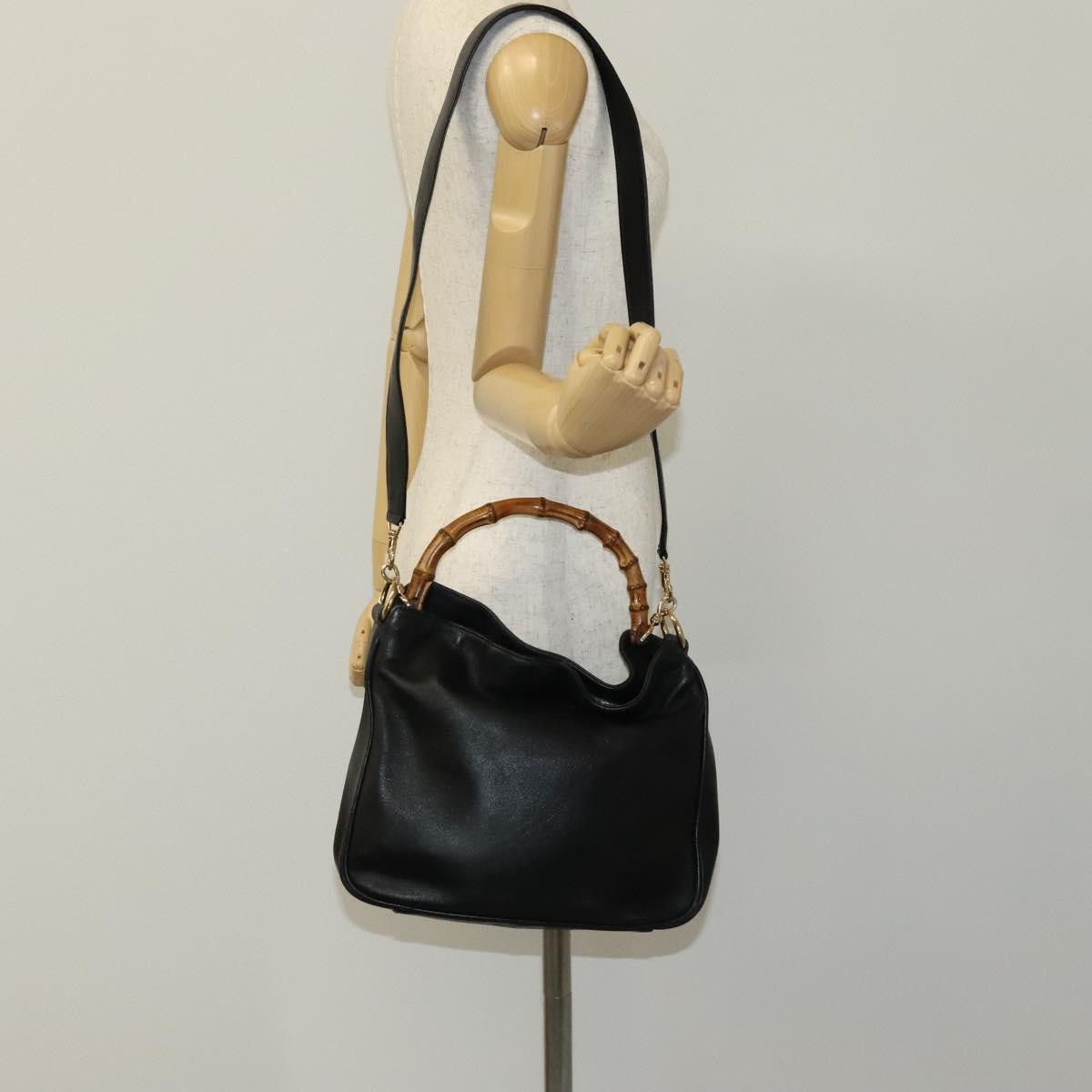 Gucci GUCCI Bamboo Hand Bag Leather 2way Black 001 1638 Authentic 114458