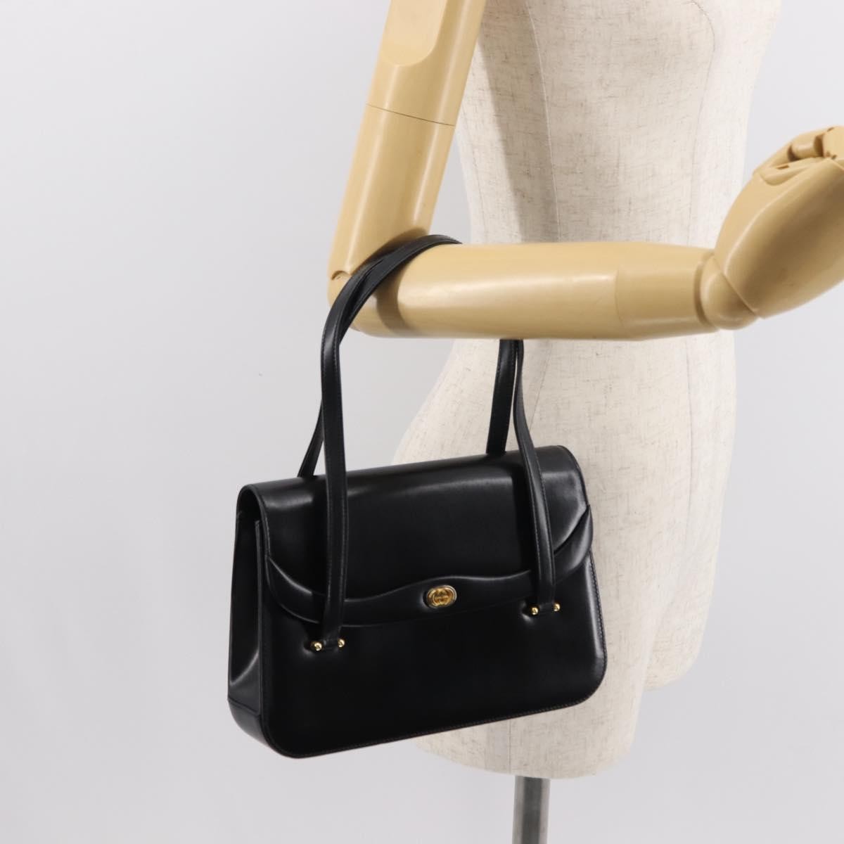 Gucci GUCCI Hand Bag Leather Black Gold Authentic 149354
