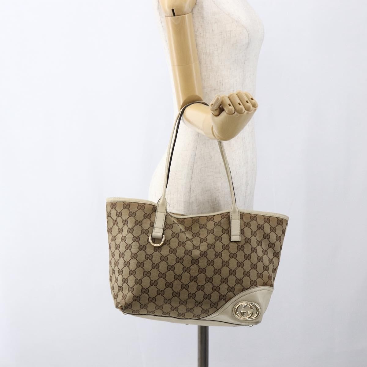 Gucci GUCCI GG Canvas Tote Bag Beige Gold 169946 Authentic BA9932
