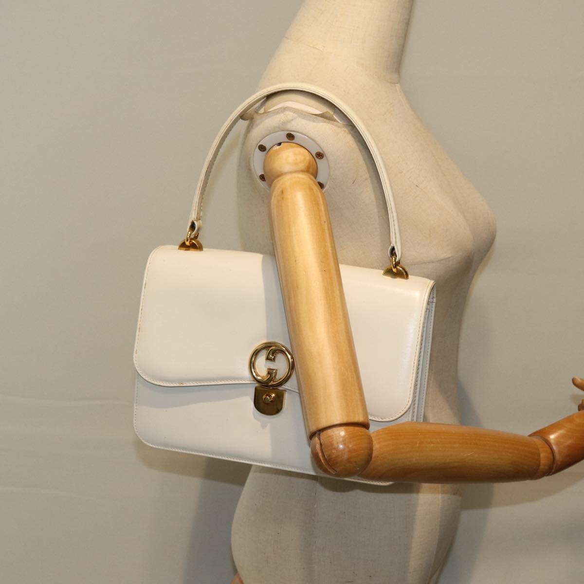 Gucci GUCCI Hand Bag Leather White Authentic yk12076