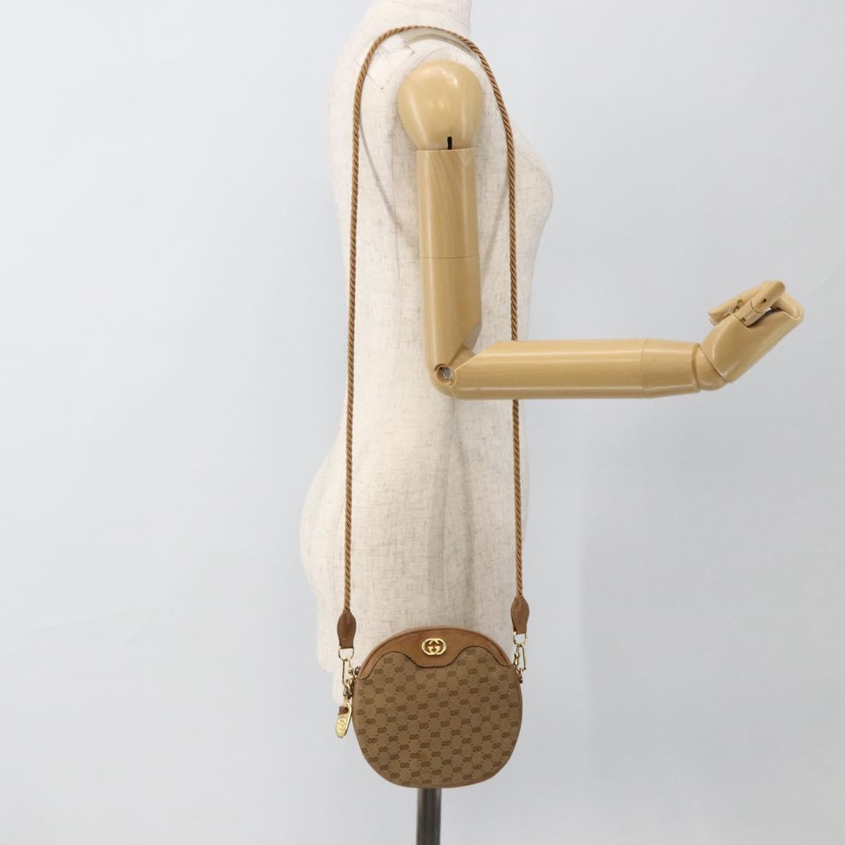 Gucci GUCCI Micro GG Canvas Shoulder Bag Beige Gold Authentic ka3074