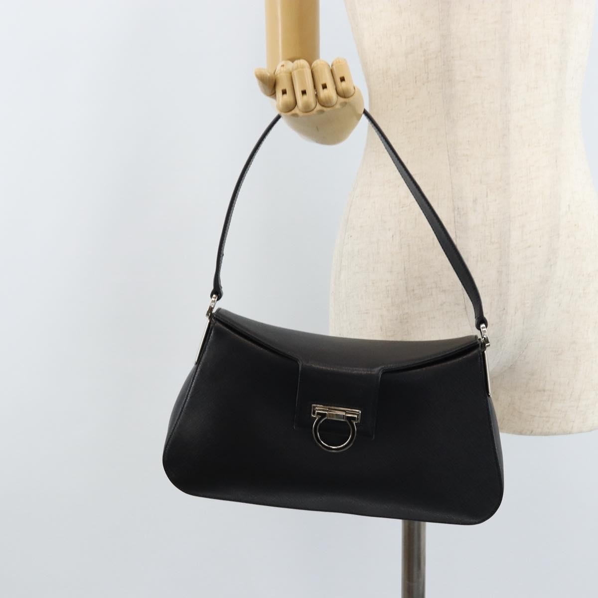 Salvatore Ferragamo Salvatore Ferragamo Gancini Shoulder Bag Leather Black Silver Authentic gh1877