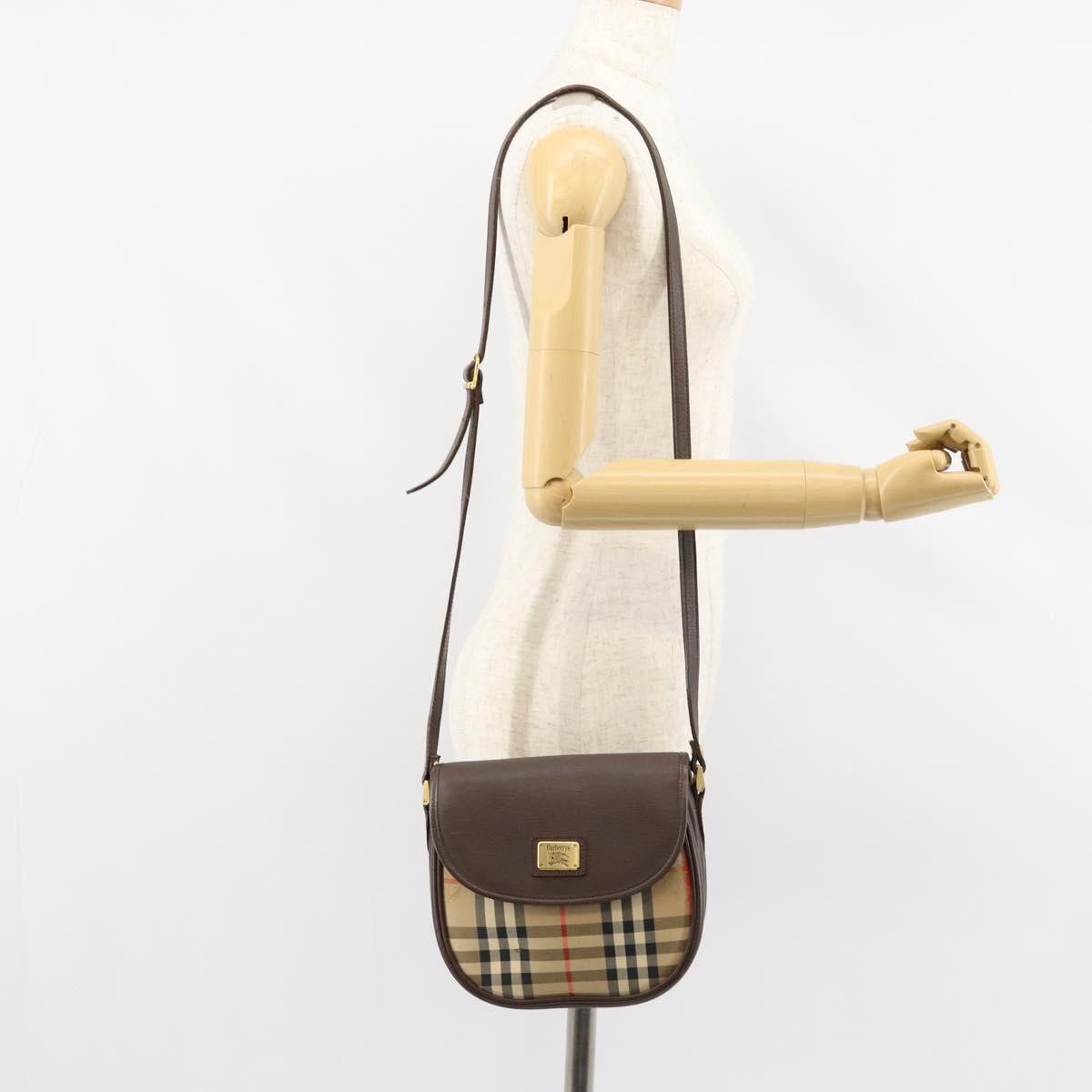 Burberrys Burberrys Nova Check Shoulder Bag Canvas Beige Gold Authentic 153922