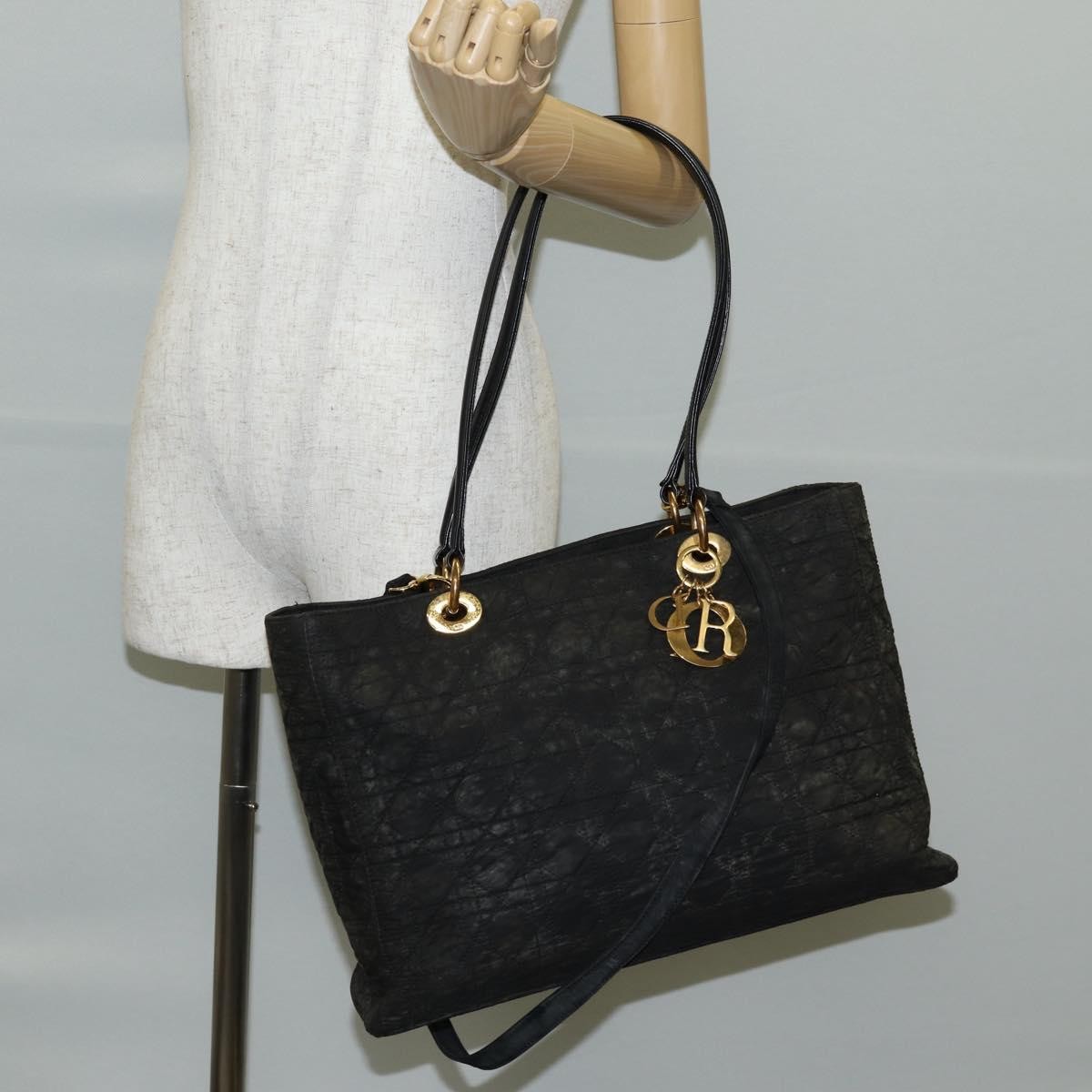 Dior Christian Dior Canage Tote Bag Nylon 2way Black Gold Authentic 140681