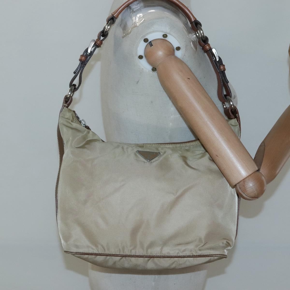 Prada PRADA Shoulder Bag Nylon Beige Silver Authentic 120393