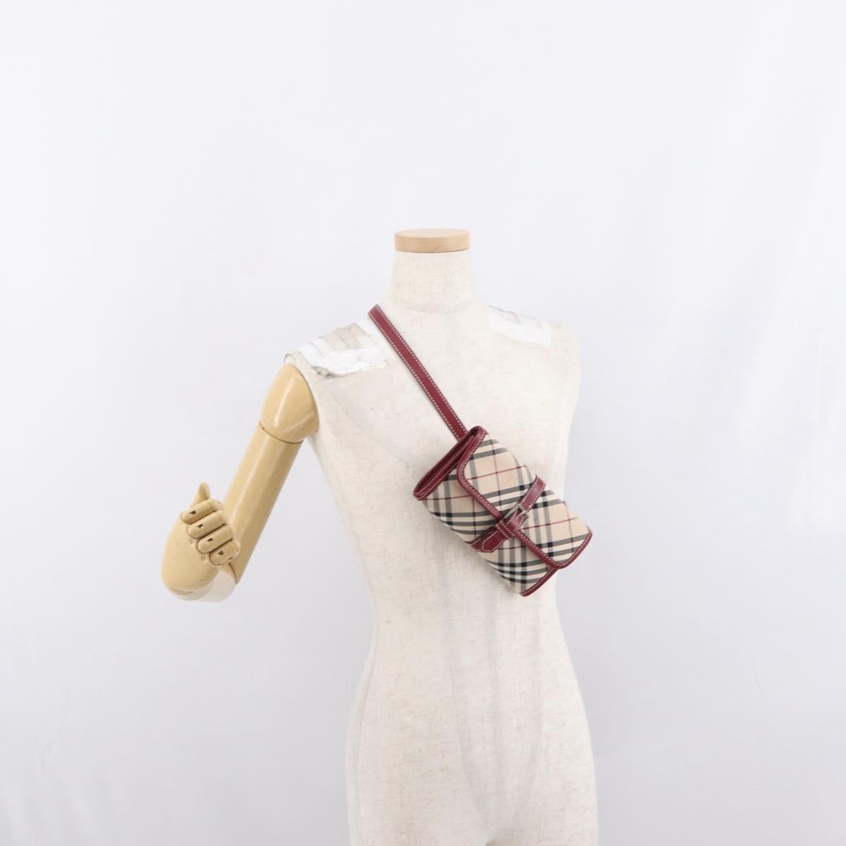 Burberry BURBERRY Nova Check Blue Label Waist Bag Canvas 2way Beige Silver Authentic 169117