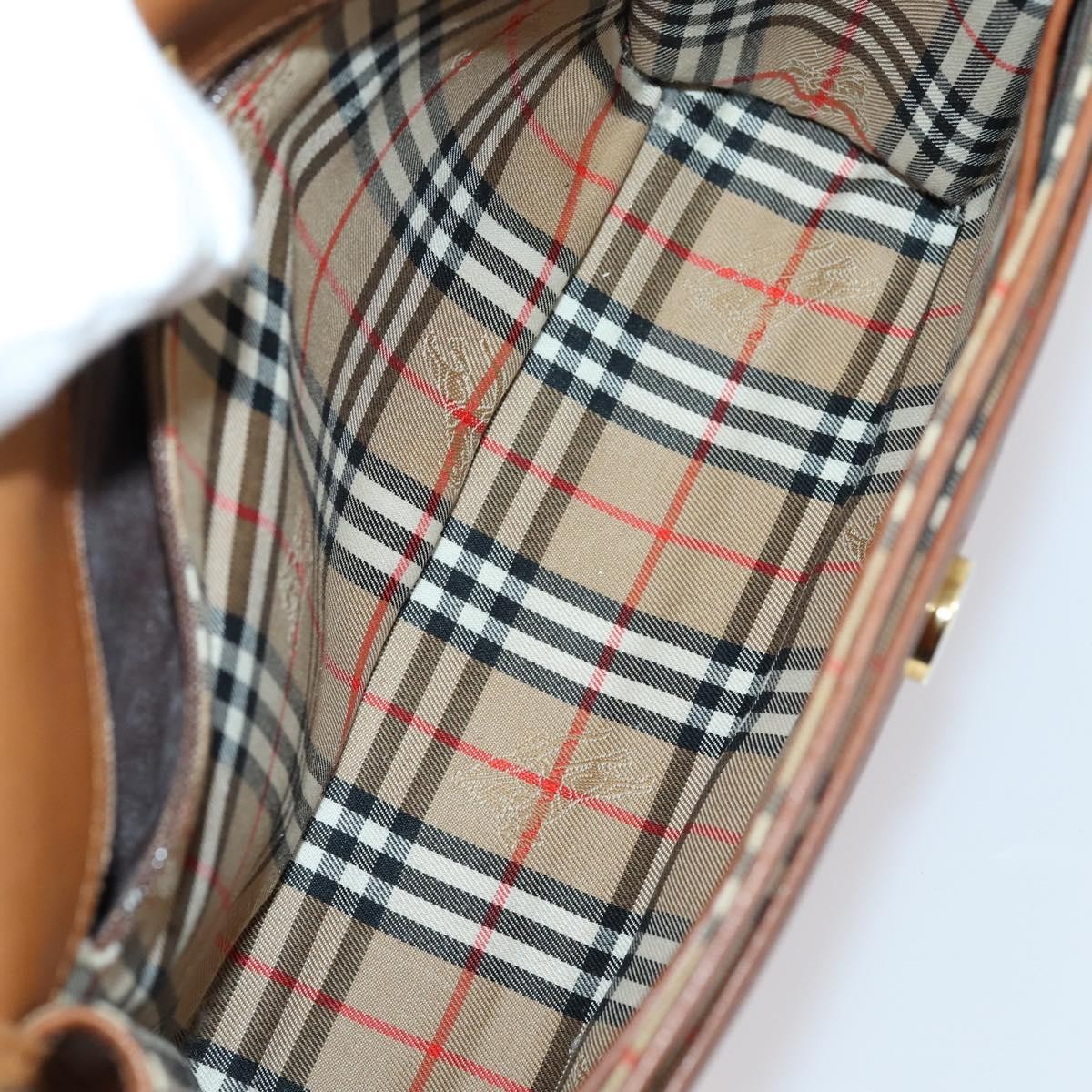 Burberry BURBERRY Nova Check Hand Bag Nylon Leather 2 Set Beige Brown Authentic 150325