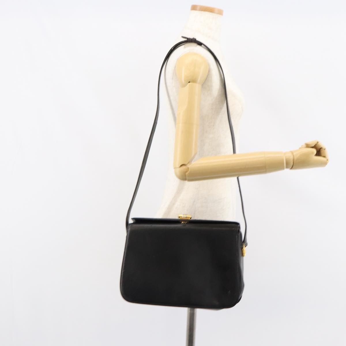 Gucci GUCCI Shoulder Bag Leather Black Gold Authentic 155306