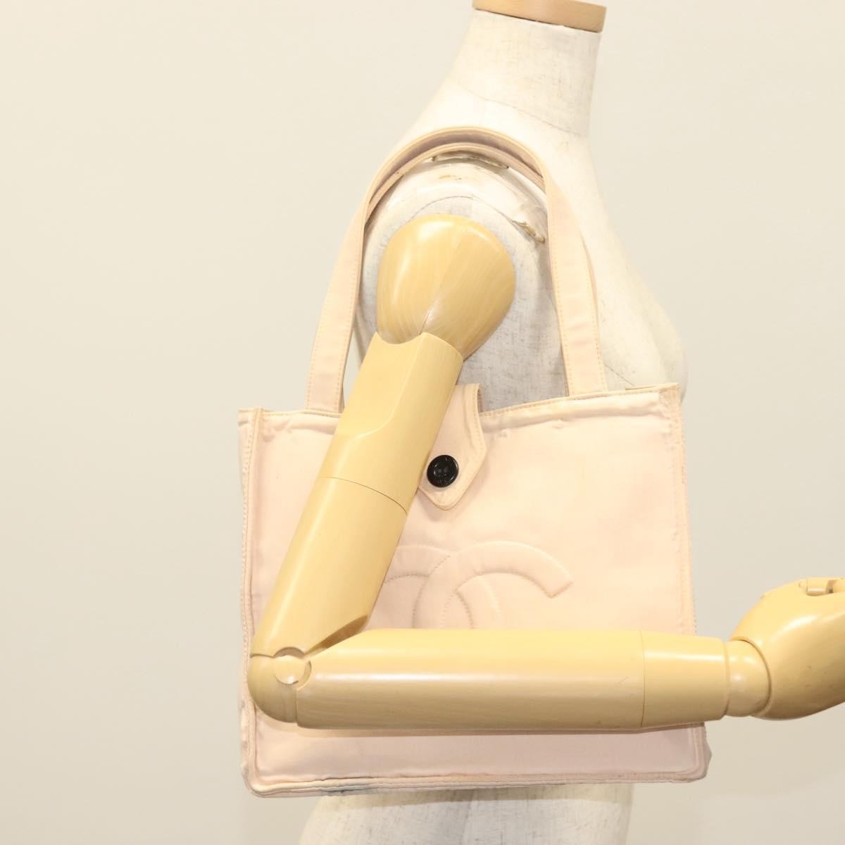 Chanel CHANEL COCO Mark Hand Bag Nylon Beige Gold CC Authentic 141982