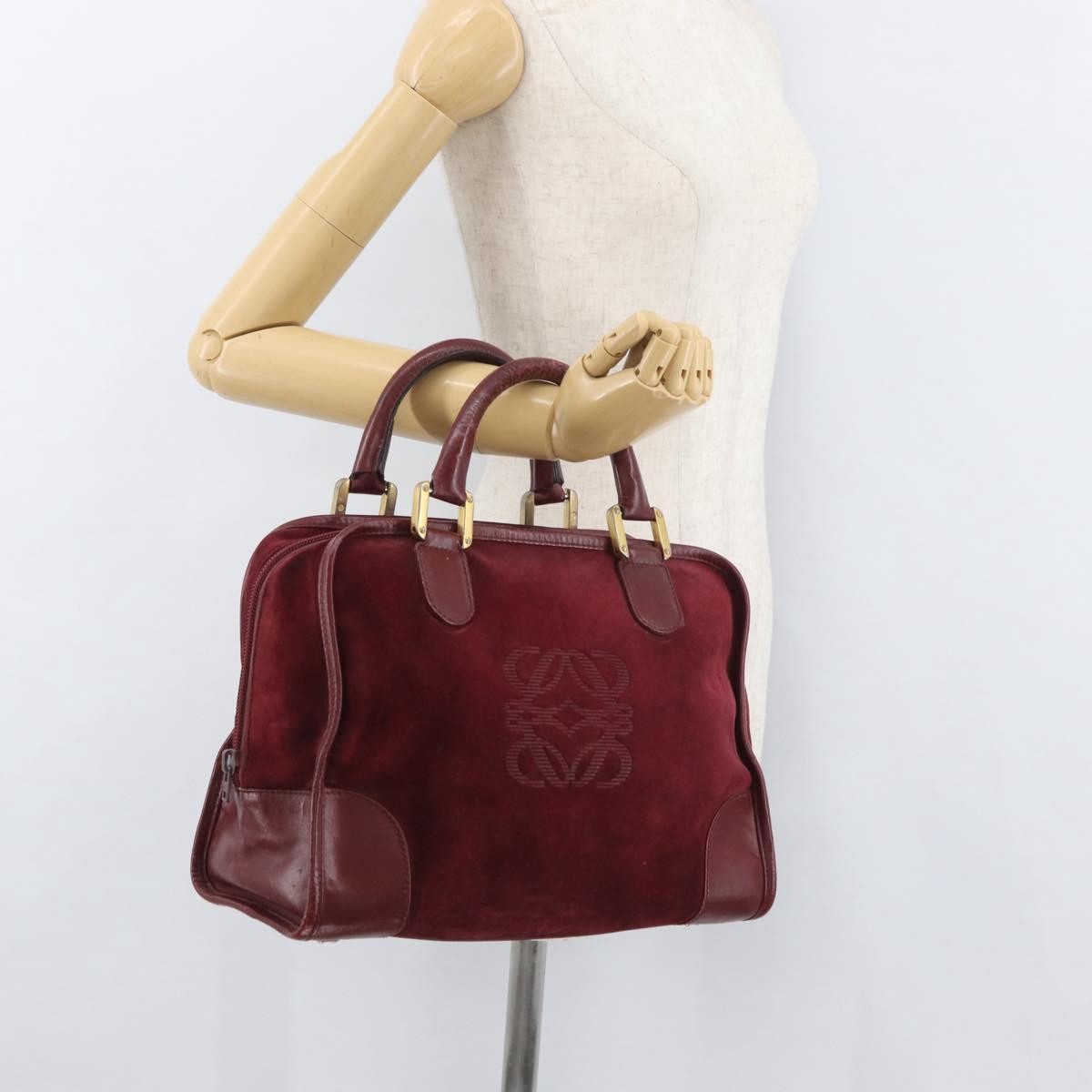 Loewe LOEWE Anagram Hand Bag Suede Leather Bordeaux Gold Authentic bs34369