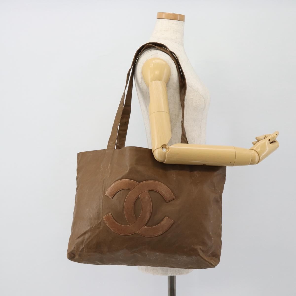 Chanel CHANEL Tote Bag Coated Canvas Brown CC Authentic bs35205
