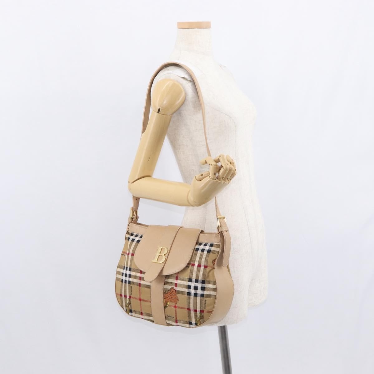 Burberrys Burberrys Nova Check Shoulder Bag Nylon Beige Gold Authentic 153830