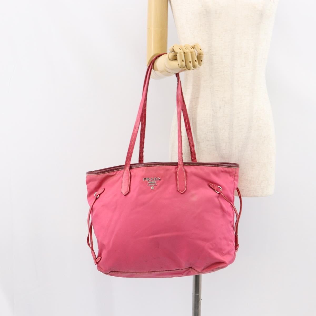 Prada PRADA Tote Bag Nylon Pink Silver Authentic 151499