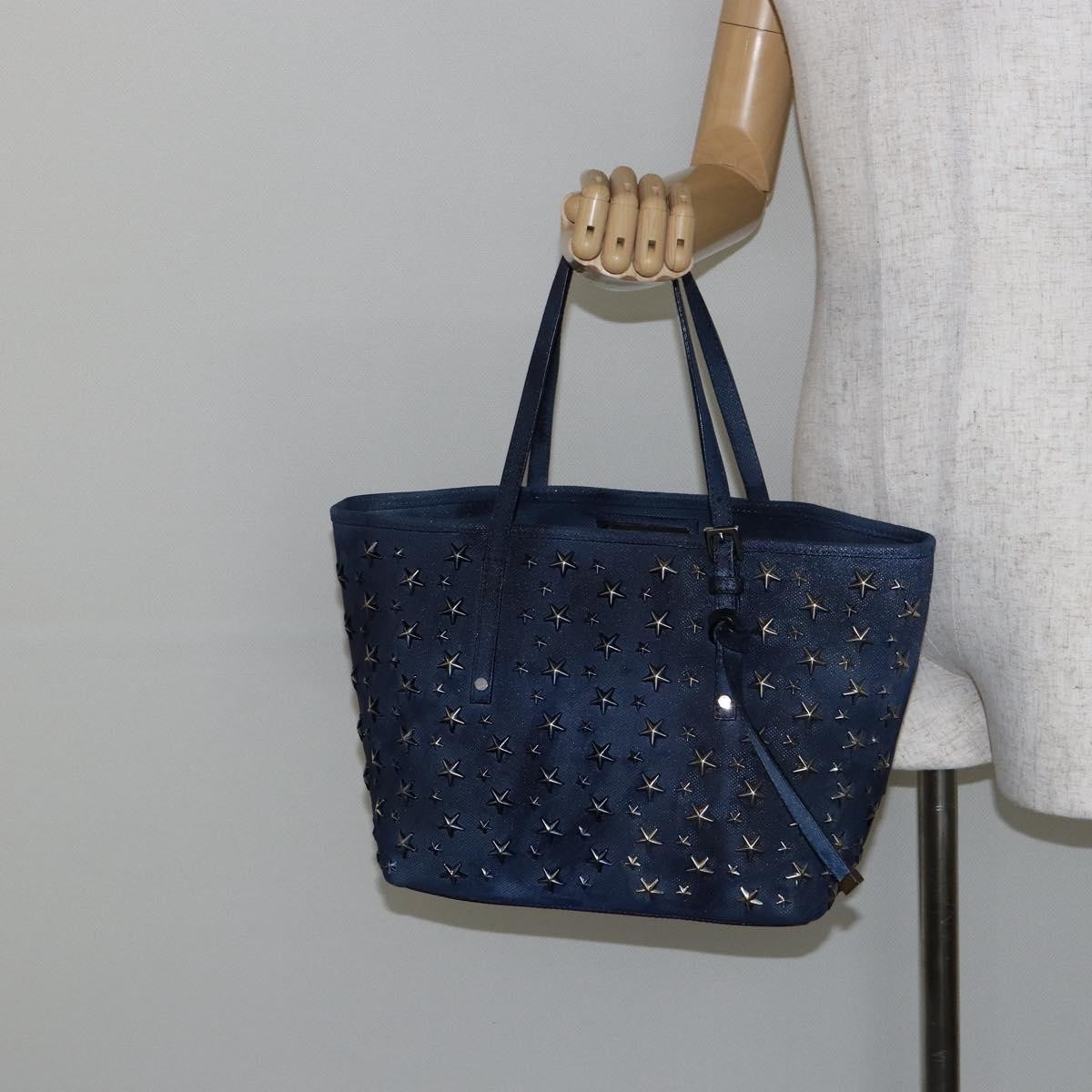 Jimmy Choo Jimmy Choo Studs Tote Bag Coated Canvas Blue Authentic sw1589