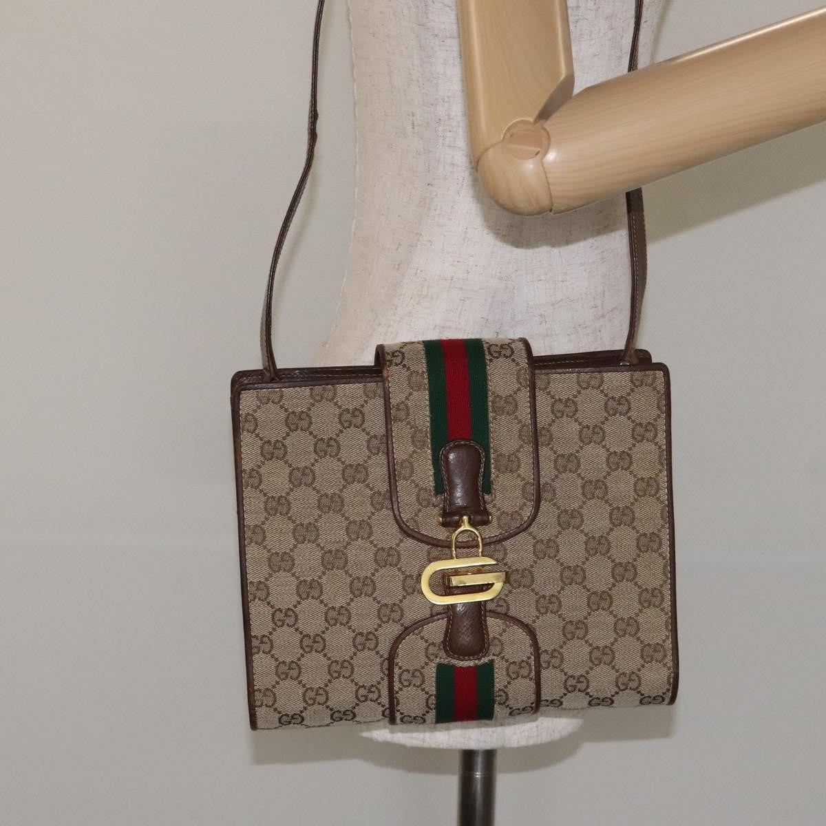 Gucci GUCCI GG Canvas Shoulder Bag Beige Gold Authentic bs27064