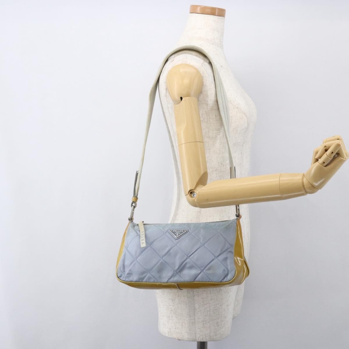Prada PRADA Shoulder Bag Nylon Enamel Light Blue Silver Authentic 160526