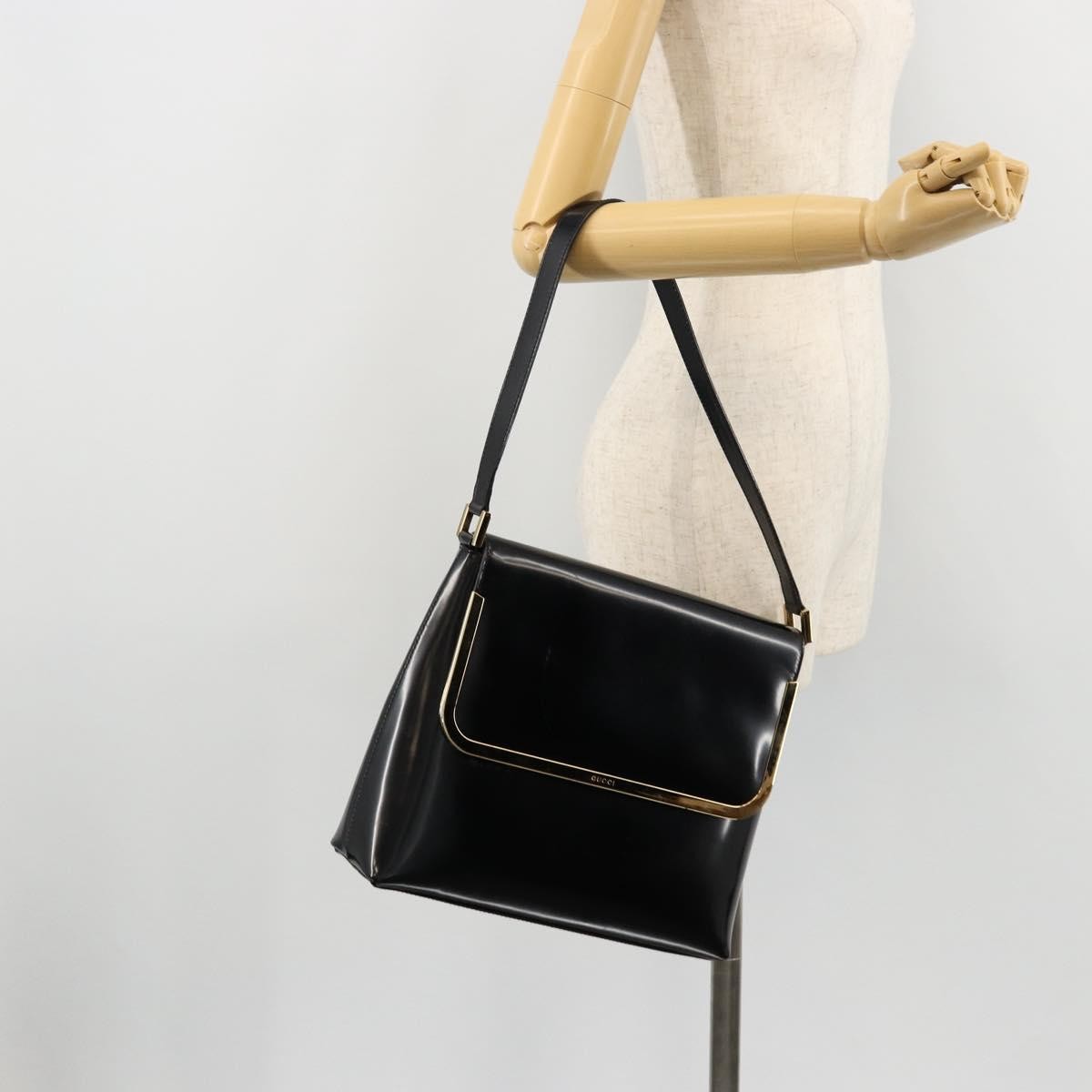 Gucci GUCCI Shoulder Bag Patent leather Black Gold 001 2113 1792 Authentic 149795
