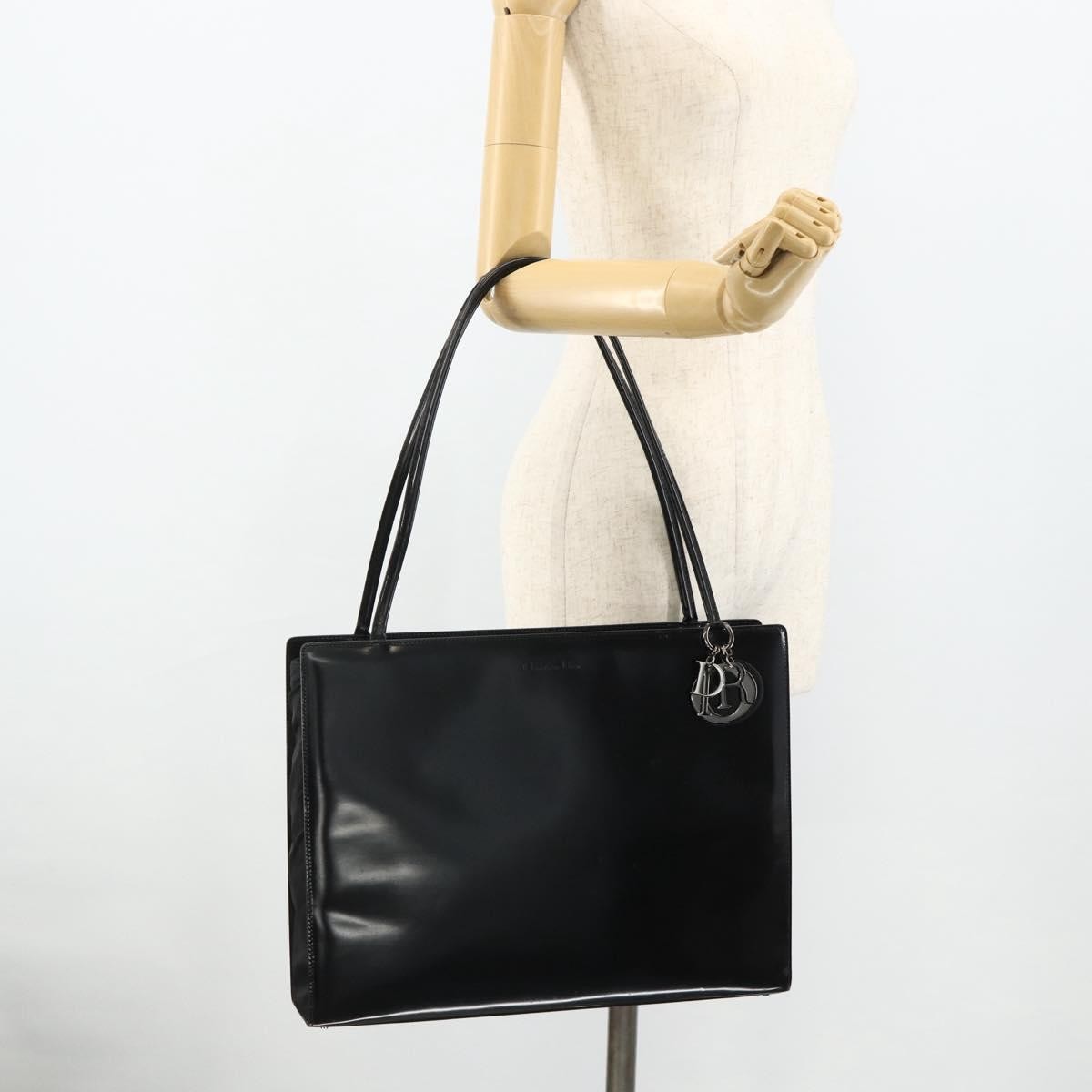 Dior Christian Dior Tote Bag Patent leather Black Silver Authentic 176564A