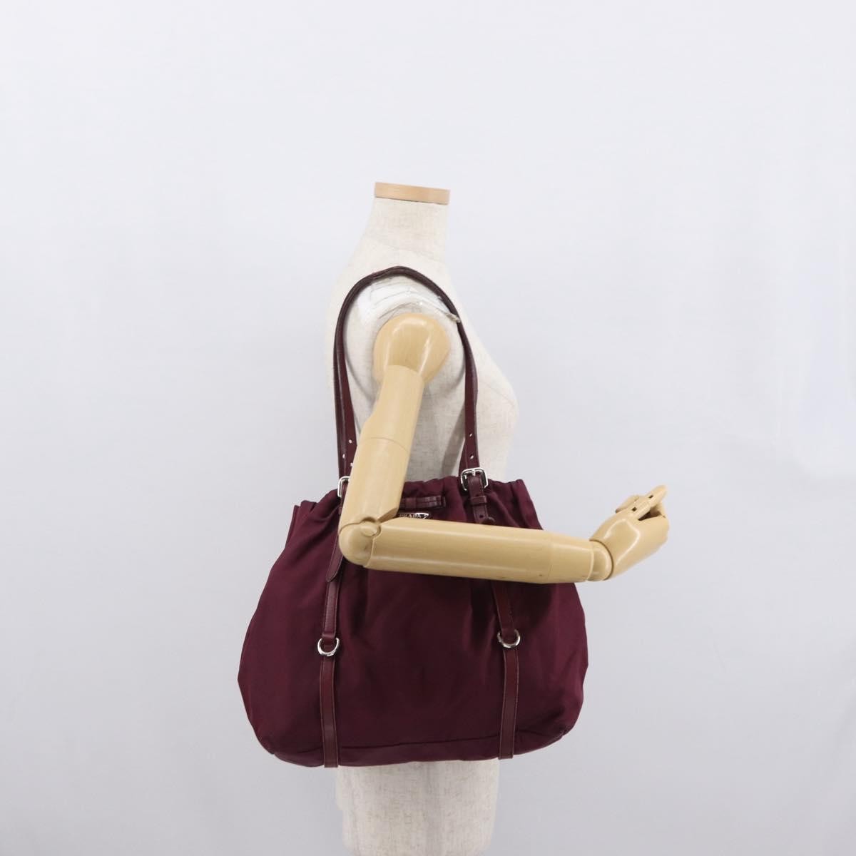Prada PRADA Tote Bag Nylon Bordeaux Gold Authentic ep12877