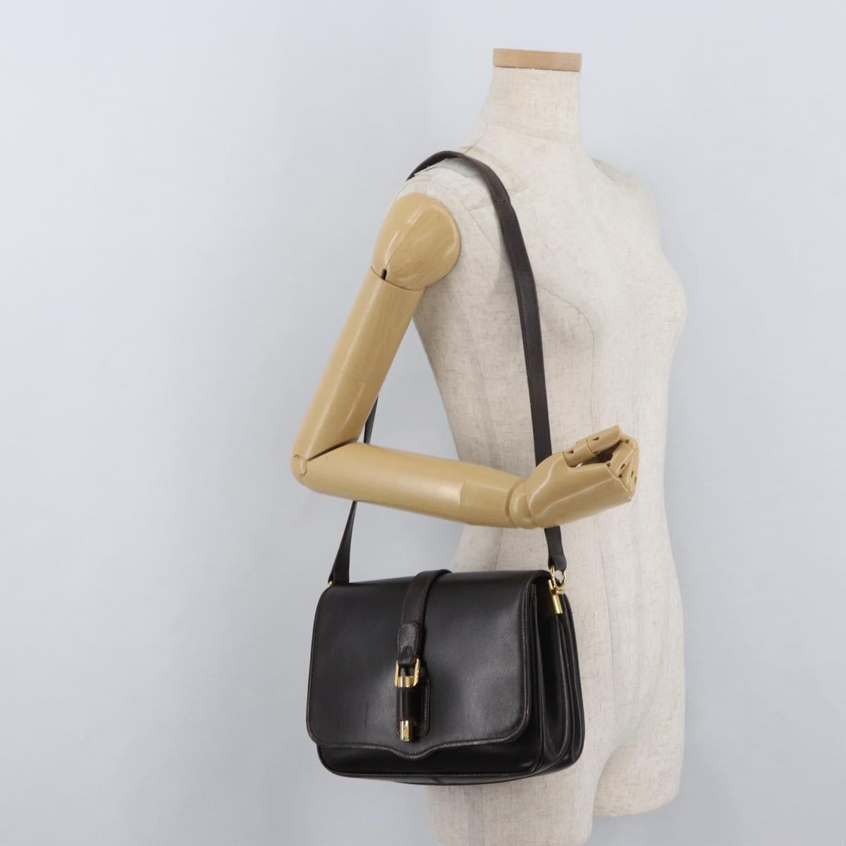 Gucci GUCCI Shoulder Bag Leather Brown Gold Authentic ep14284