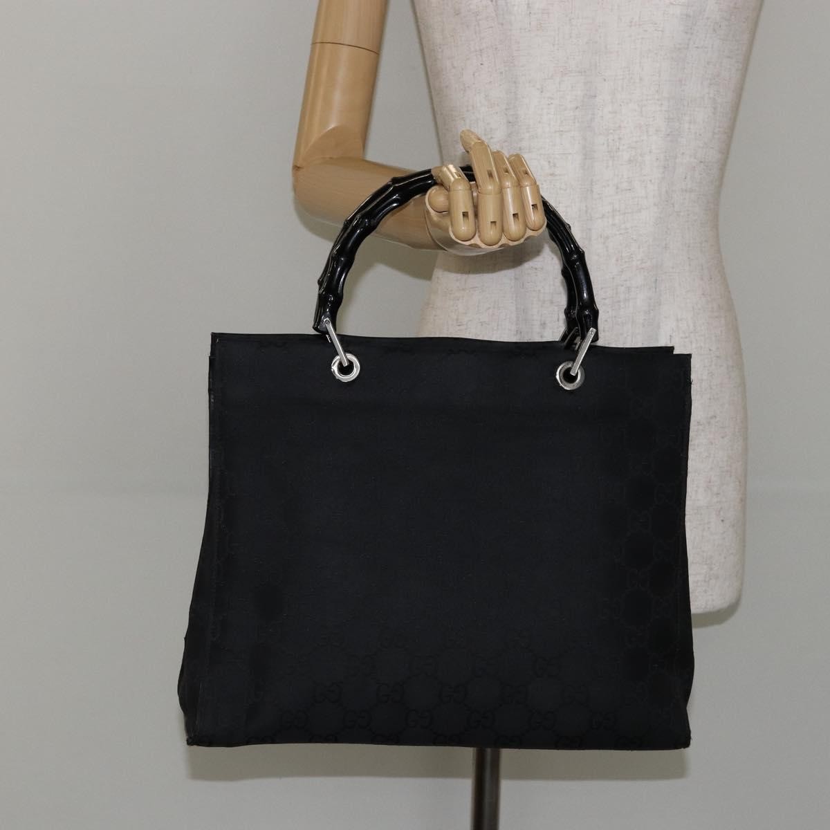 Gucci GUCCI Bamboo GG Canvas Hand Bag Black Silver 002 1010 3754 Authentic ep11357