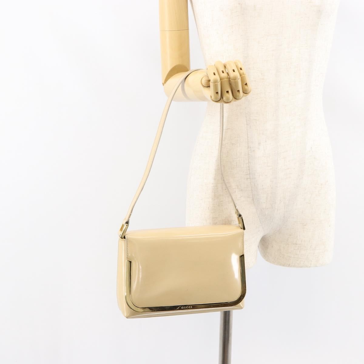 Gucci GUCCI Shoulder Bag Patent leather Beige Gold 007 2113 0278 Authentic bs30927