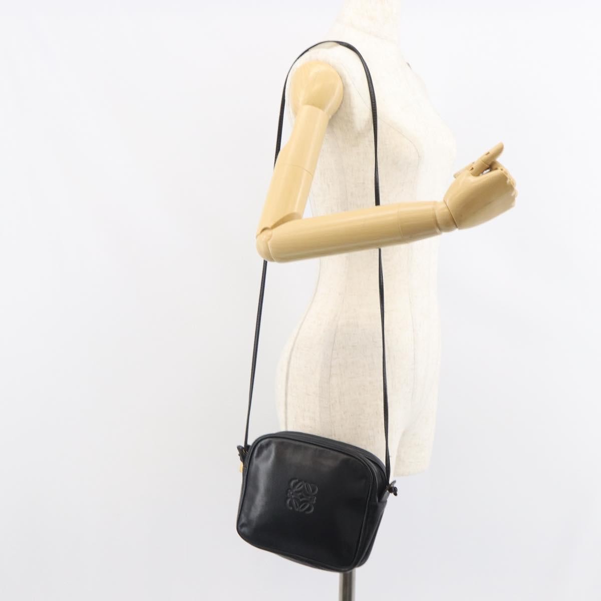 Loewe LOEWE Anagram Shoulder Bag Leather Black Gold Authentic 162165